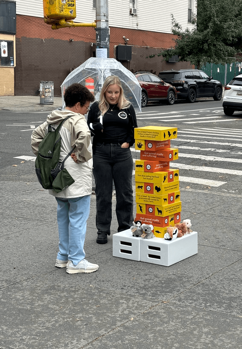 Interactive Jenga style game out in the streets of NYC.