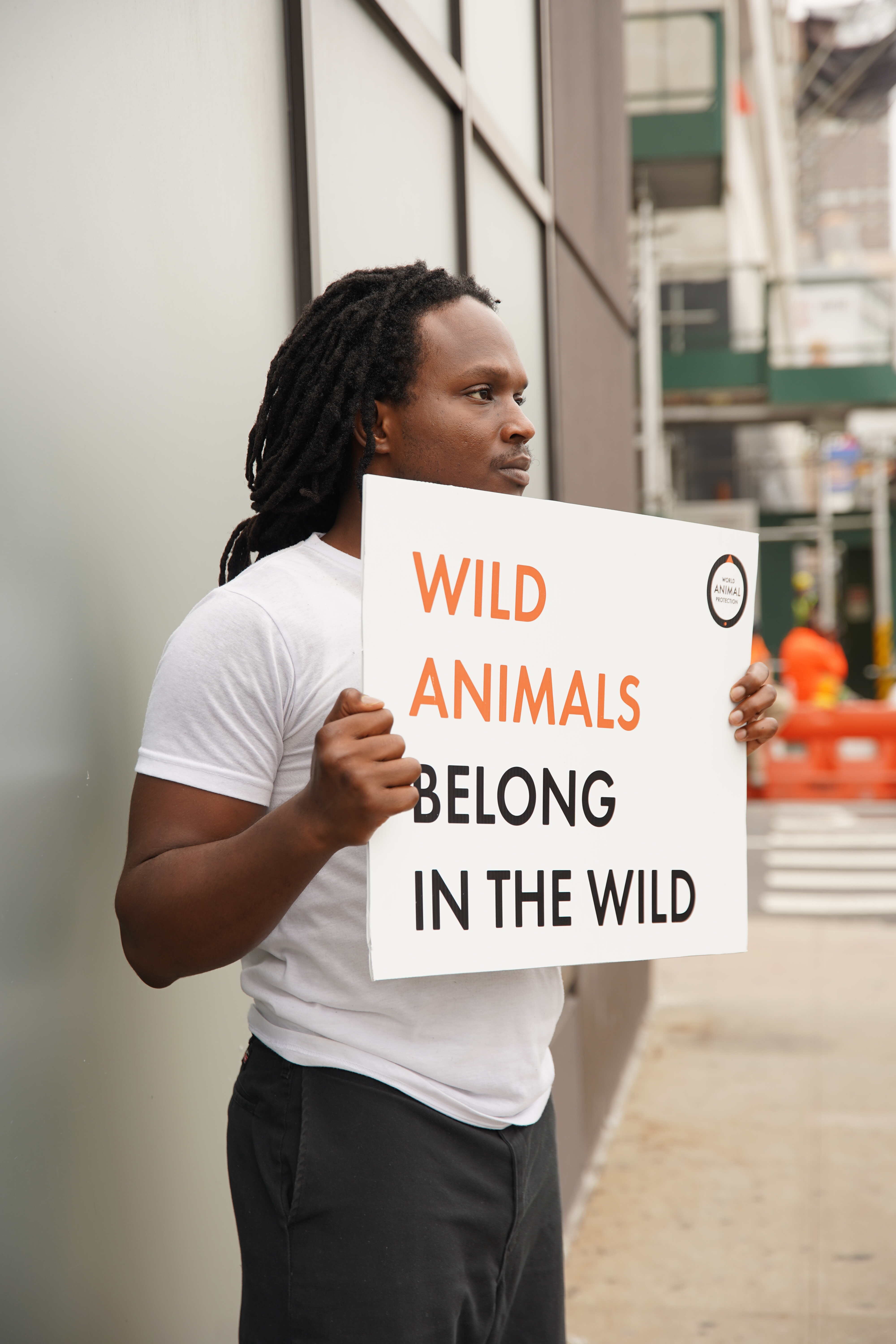 The World Animal Protection team protesting GetYourGuide outside Skift Global Forum at the Glasshouse in NYC.