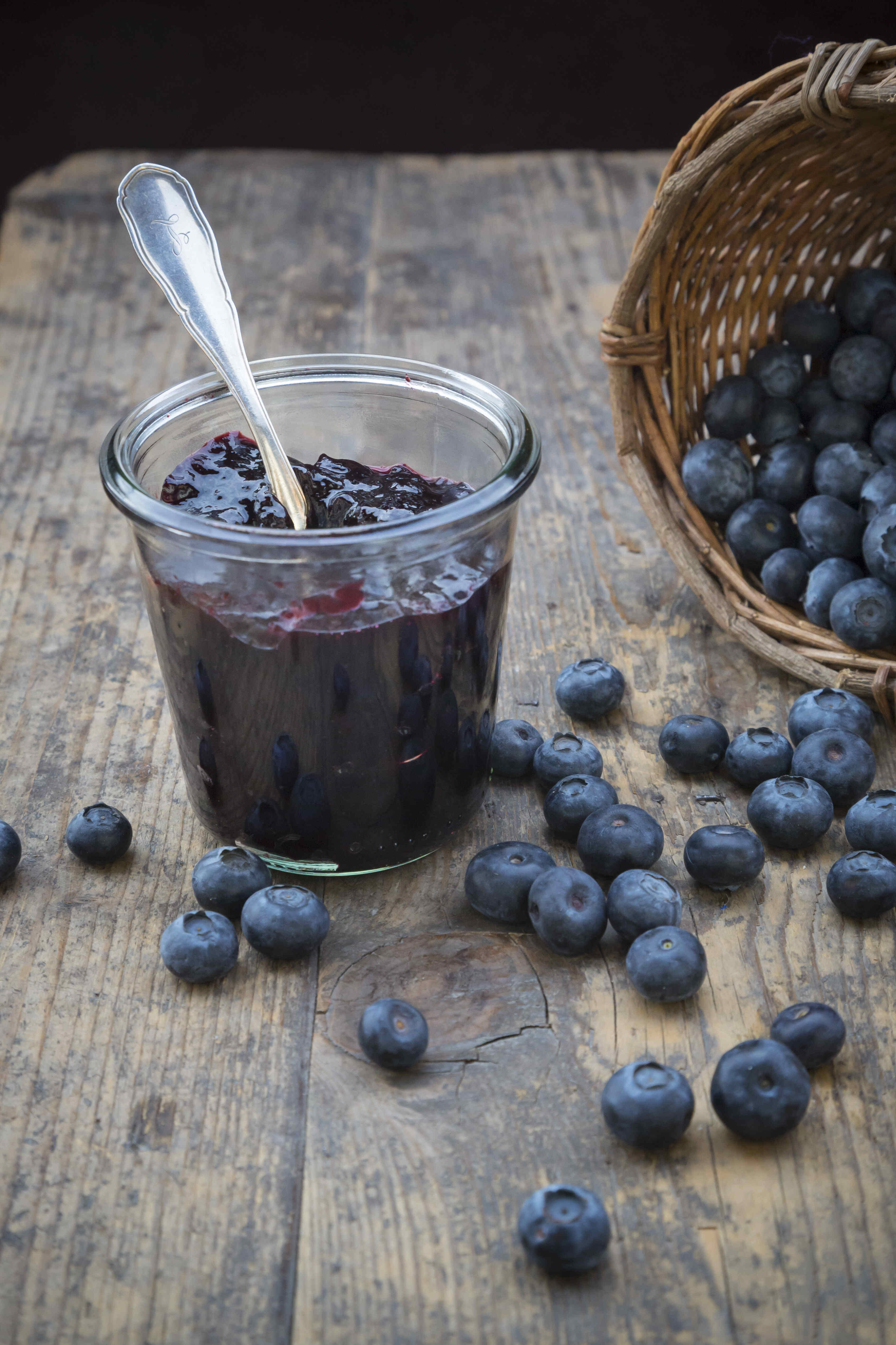 Blueberry sauce in a jar.