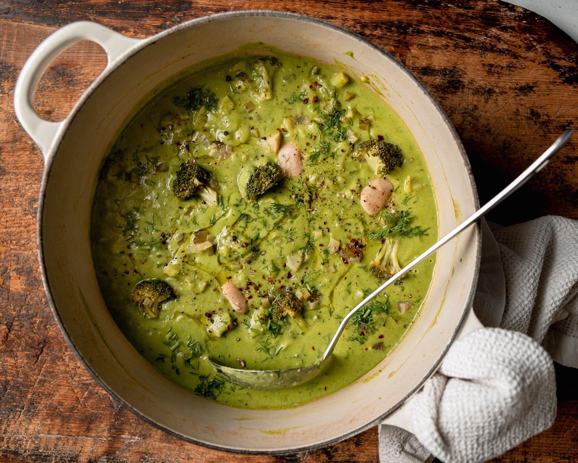 Broccoli dill pickle white bean soup