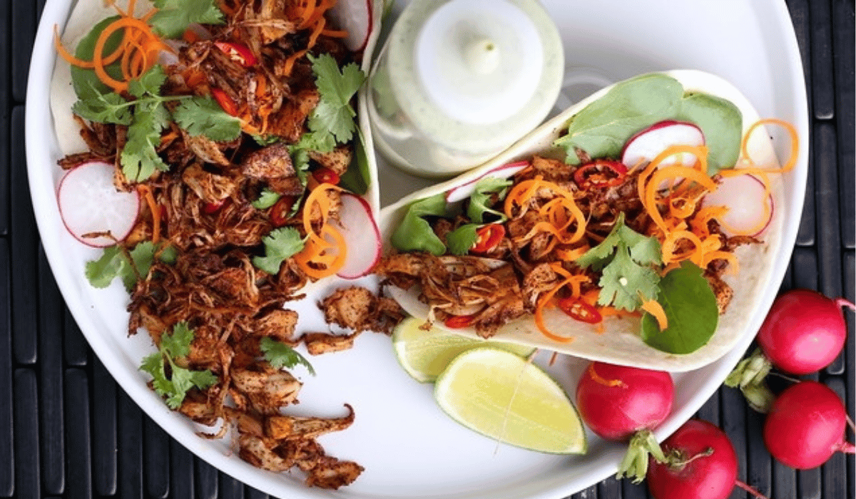 A plate of jackfruit tacos.