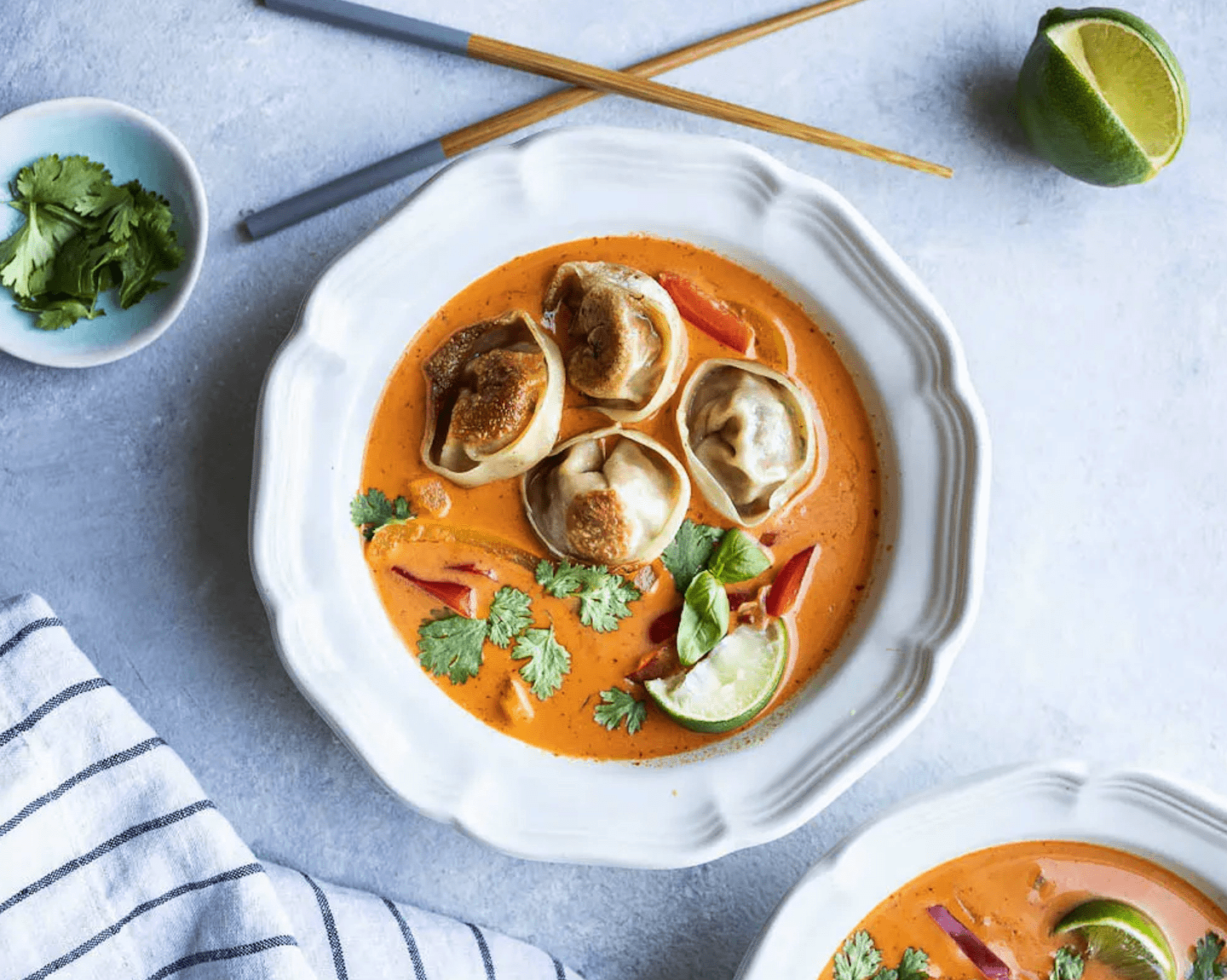 Vegan red curry dumpling soup.