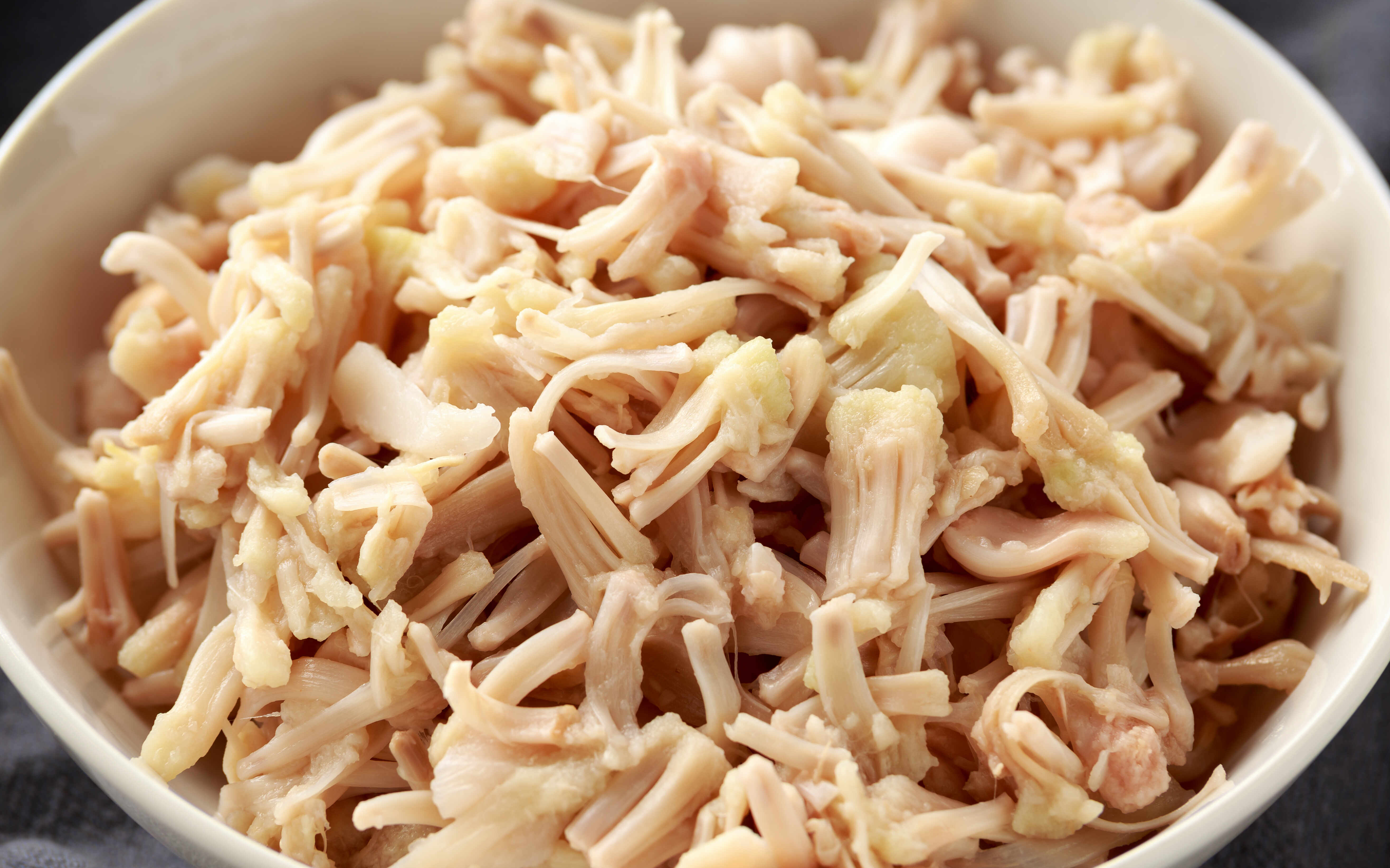 Shredded jackfruit in a bowl.