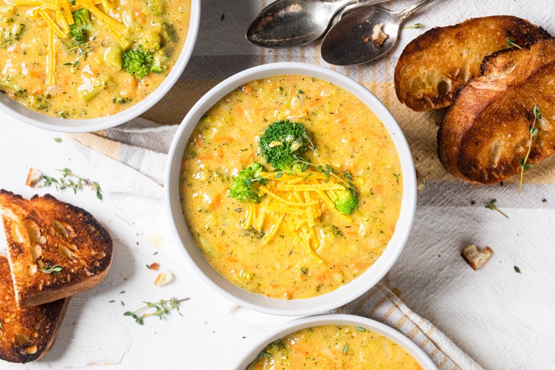 Vegan broccoli and cheese soup.