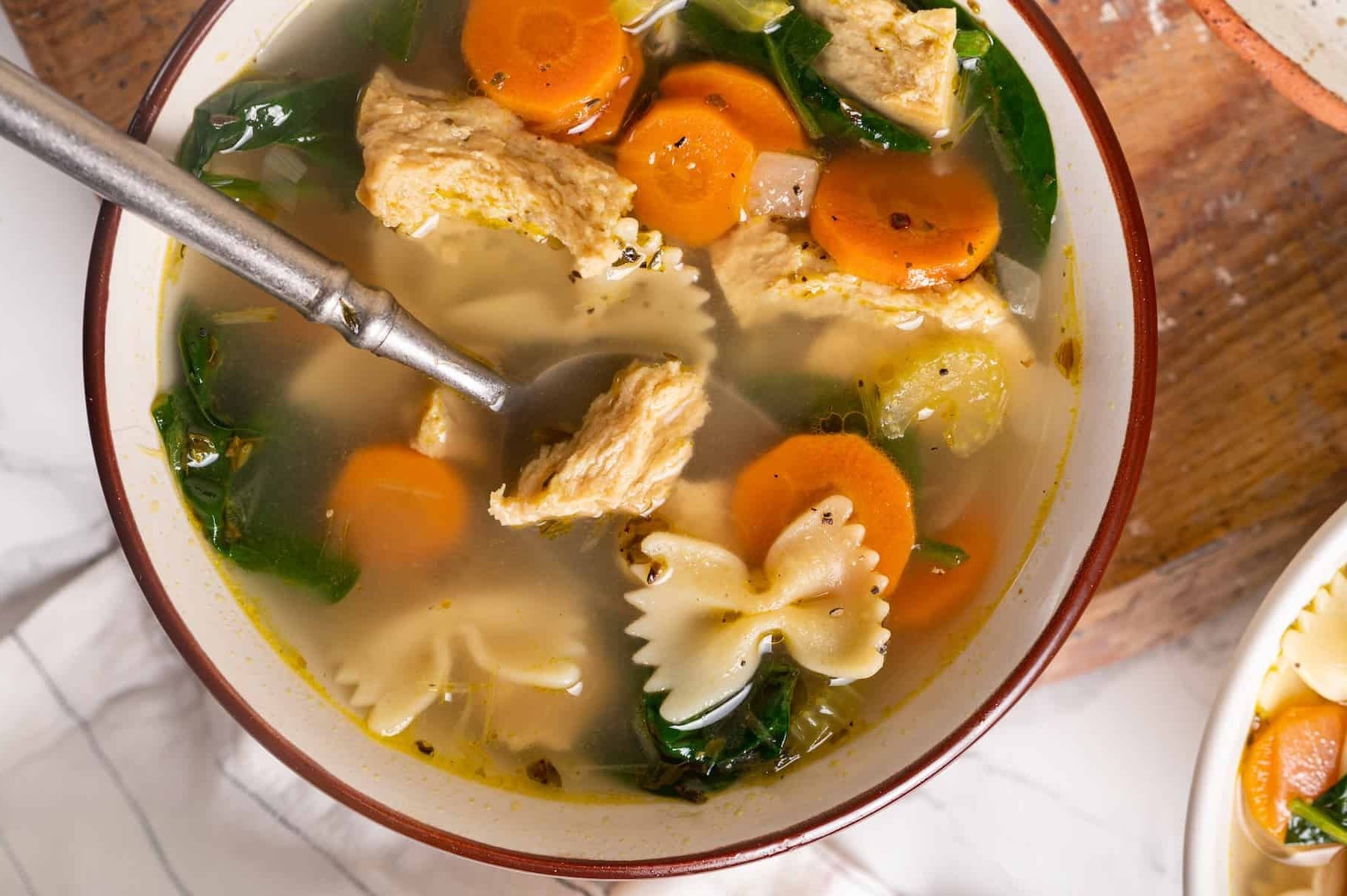 Vegan chicken noodle soup.