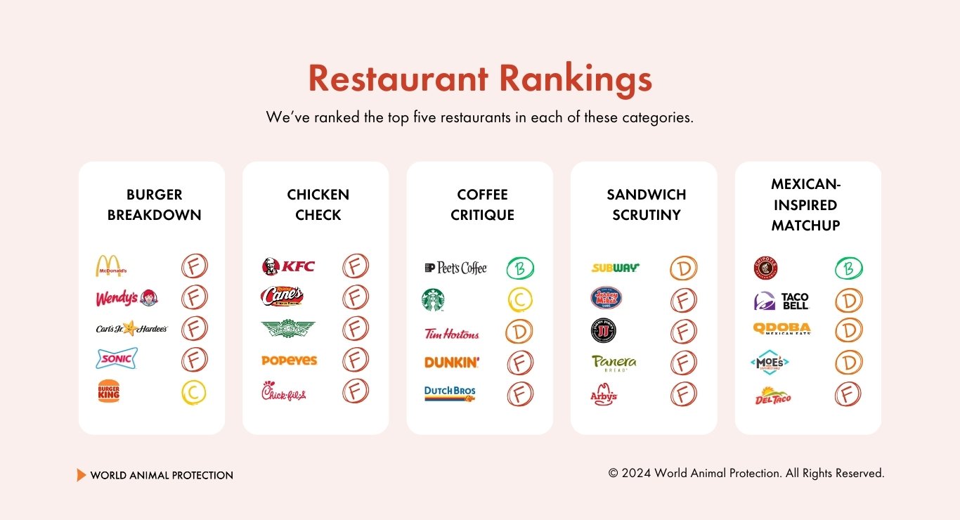 A scorecard ranking the top US restaurant chains on their plant-based options (2024).