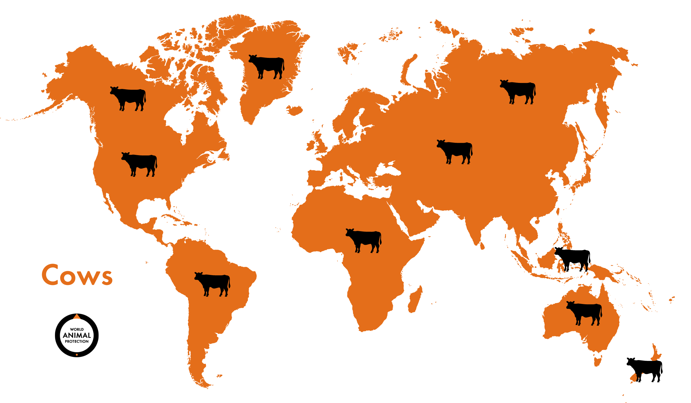 A map showing where cows live around the world.