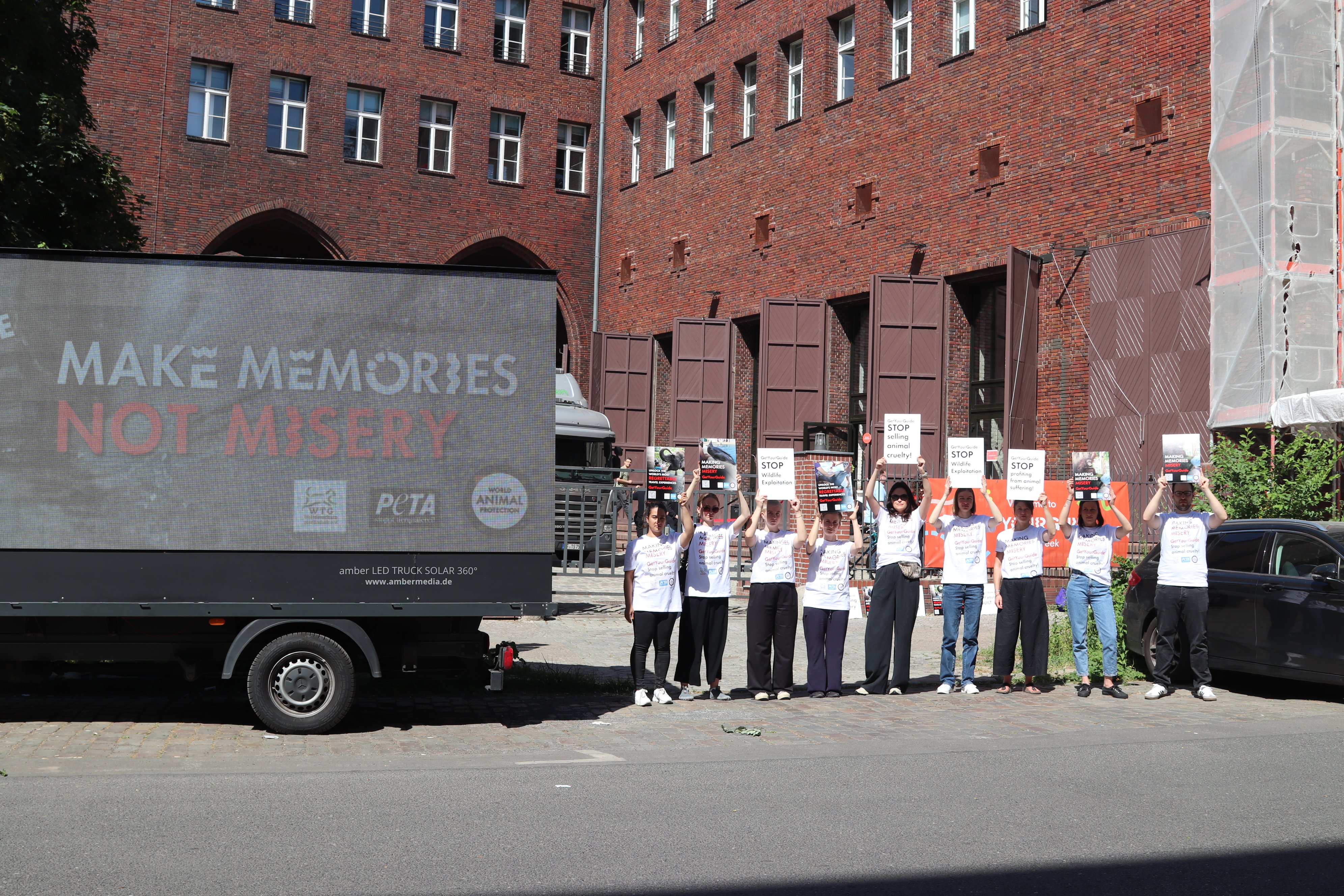 Protesting outside of GetYourGuide in Berlin.